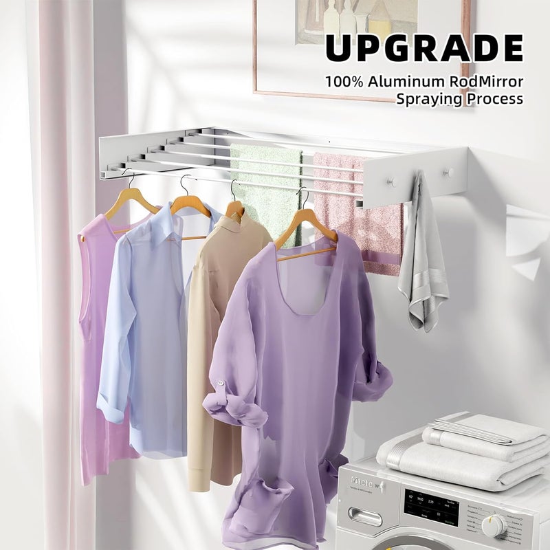 ZMBESUP Upgrade Laundry Drying Rack, 31.5" Drying Rack Clothing Wall Mounted,Foldable, 5 Aluminum Rods with 6 Hooks, Space-Saving White Collapsible Drying Racks Hanger for Laundry Bathroom - Image 5